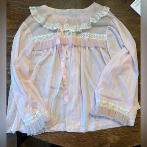 Vintage 50s 60s pastel pink bed jacket with the cutest white ruffles